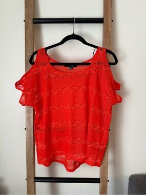 XXI Forever 21 Bright Orange Lace Cold-Shoulder Y2K